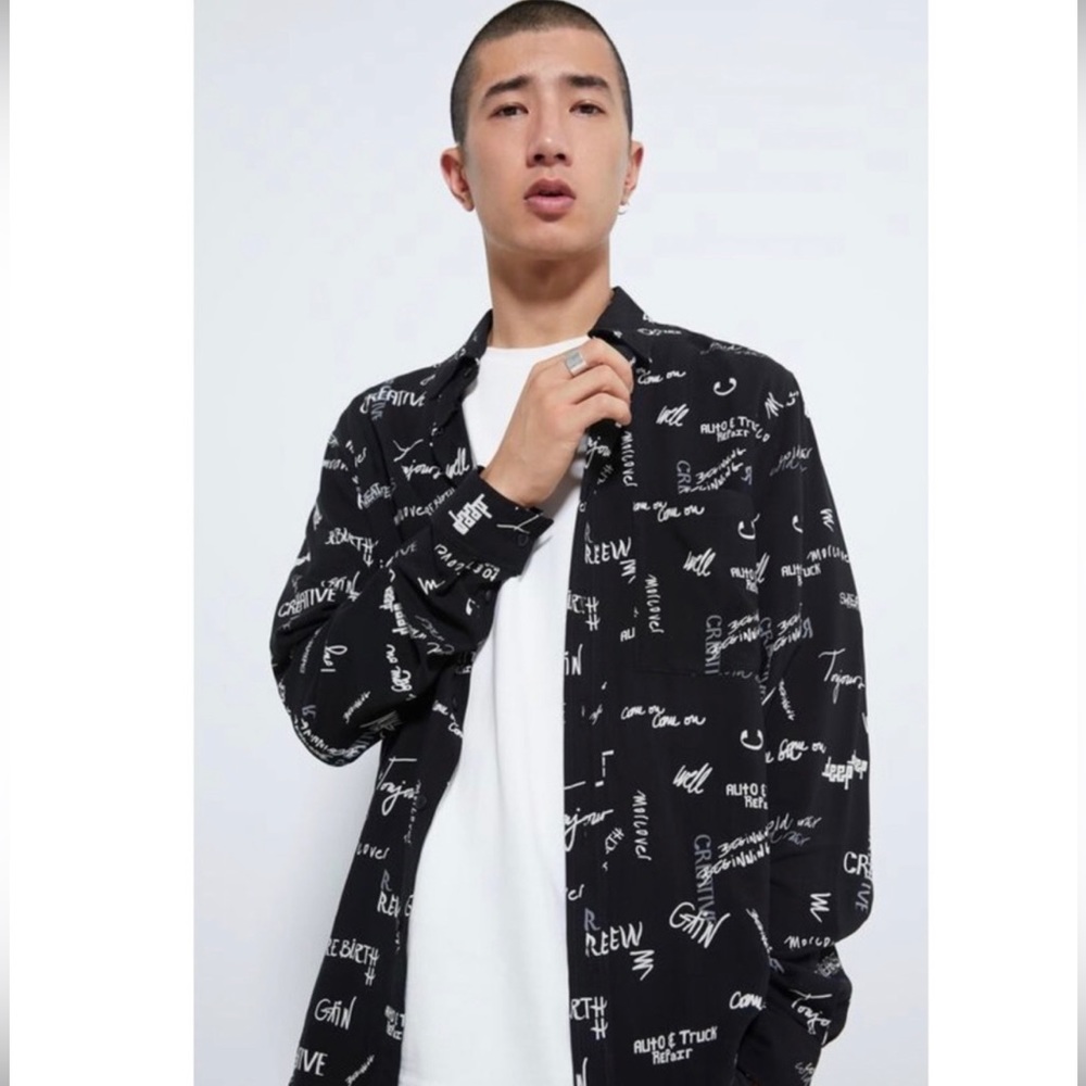 ZARA Men’s Abstract Graphic Print Long Sleeve Shirt Size‎ L Large